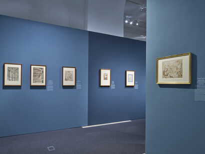 Verschiedene Künstler, Fantasie und Leidenschaft. Zeichnungen von Carracci bis Bernini, Ausstellungsansicht. Mit freundlicher Genehmigung des Städel Museums