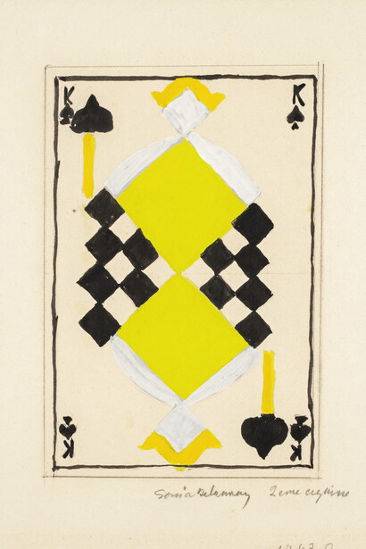 Sonia Delaunay, King of spades, project for a card game (row de pique, projet pour jeu de cartes), 1959, Paris. Courtesy of Jill Newhouse Gallery