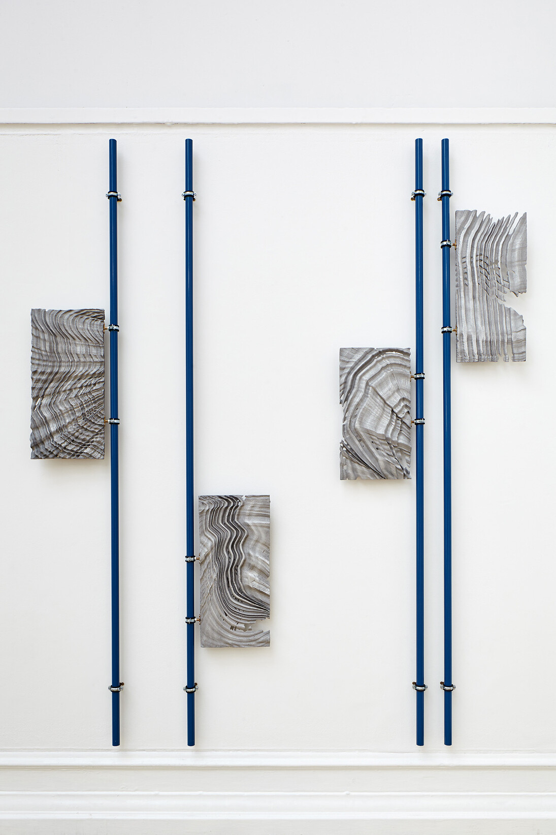 Nicolas Deshayes, Le Chant du Styrene, 2013, Cast aluminium, powder coated steel and fixings, Photo by Andy Stagg 