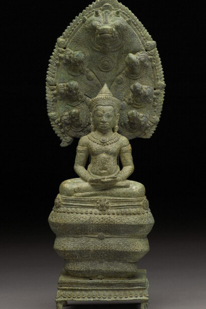 Thai, Buddha seated in meditation under a Naga Canopy, Bayon period, 12th – 13th century. Courtesy of The Harn Museum