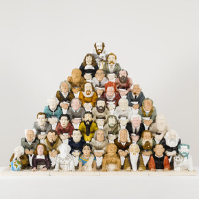 Philosophers forming a human pyramid	, 2014, Glazed ceramic, bronze, copper 120 x 160 x 40 cm
