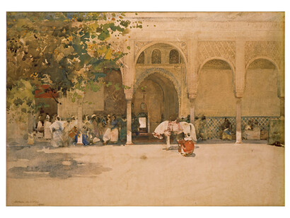 Arthur Melville, Waiting for the Sultan, 1891
Watercolour on paper, 53.3 x 75.7 cm, Collection: National Gallery of Scotland, Dr John Kirkhope Bequest 1920, Photo: Antonia Reeve, Photo © National Galleries of Scotland