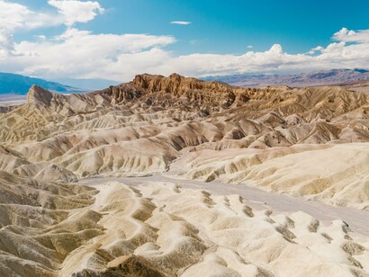 The desert formations at Zabriskie Point, Death Valley National Park, California, reflecting its reputation as the best state for spotting meteors