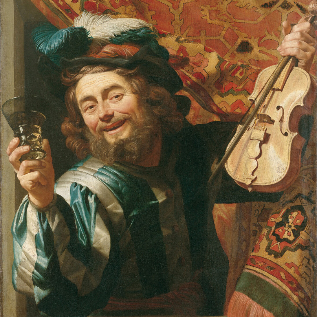 Gerrit van Honthorst, Allegro violinista con bicchiere di vino, dettaglio, 1623, Olio su tela, Amsterdam, Rijksmuseum