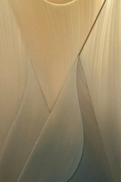 Laddie John Dill, Light Trap, Gold and Blue, 2019, aircraft aluminum welded, polished, and burnished with oil, 24 x 12 in. Courtesy of Georges Bergès Gallery