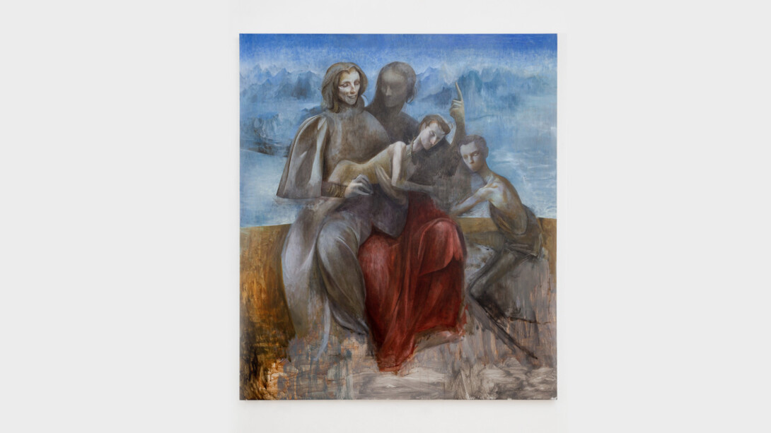 Julien Nguyen, Mary, Anne, Christ, and John, 2018, oil and tempera on aluminium panel, 142.24 x 121.92 cm, 56 x 48 ins. © Julien Nguyen, courtesy Stuart Shave/Modern Art, London
