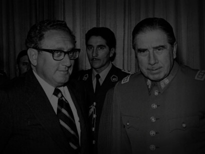 Henry Kissinger (of the US government) meeting with General Pinochet