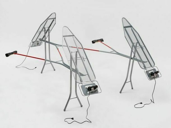 Marepe, Sistema M, 2013, Ironing boards, irons and plastic, 64 3/4 x 152 x 132 inches (164.5 x 386.1 x 335.3 cm)