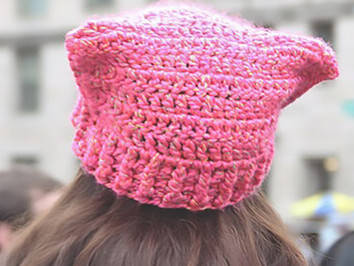 Woman in pink pussyhat at women's march in Washington