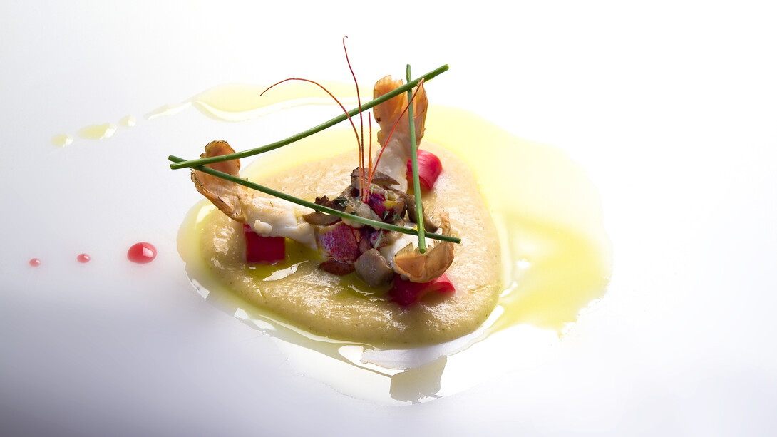 La Crema di pane ai porcini e scampi