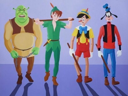 Giuseppe Veneziano, Perter Pan e Pinocchio, acrilico su tela, Courtesy Contini Galleria d'Arte.