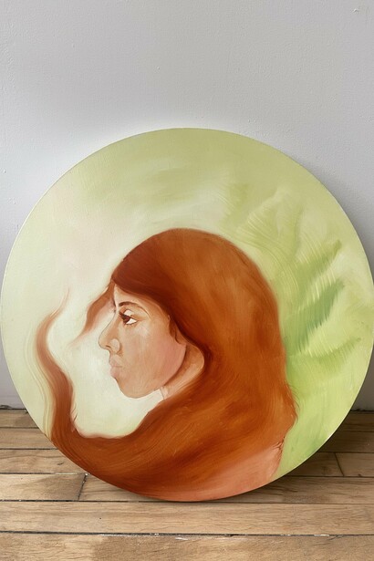 Hiba Schahbaz, Self Portrait (with leaves) (detail). Courtesy of the artist, Art for Change and Phillips