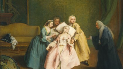 Pietro Longhi, Lo svenimento, cm. 49 x 61, National Gallery of Arts di Washington 