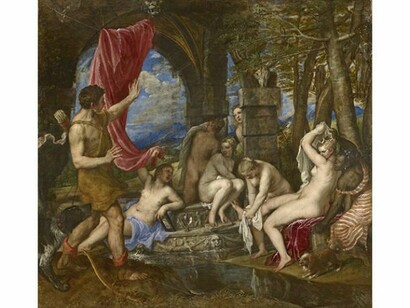 Titian (Tiziano Vecellio), Diana and Actaeon, 1556-59, Oil on canvas: 184.5 x 202.2 cm, Purchased jointly by the National Galleries of Scotland and the National Gallery, London, with contributions from The Scottish Government, the National Heritage Memorial Fund, The Monument Trust, the Art Fund (with a contribution from the Wolfson Foundation), Artemis Investment Management Ltd, Binks Trust, Mr Busson on behalf of EIM Group, Dunard Fund, The Fuserna Foundation, Gordon Getty, The Hintze Family Charitable Foundation, J Paul Getty Jnr Charitable Trust, John Dodd, Northwood Charitable Trust, The Rothschild Foundation, Sir Siegmund Warburg’s Voluntary Settlement and through public appeal 2009