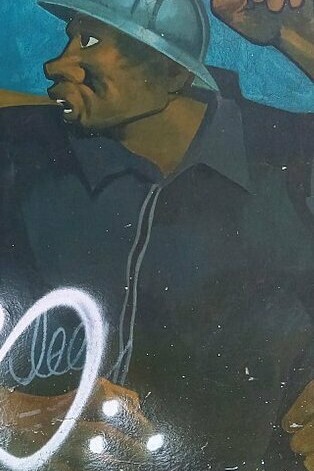 "Por la democracia, el trabajo y la soberanía nacional", mural, José Hernández Delgadillo