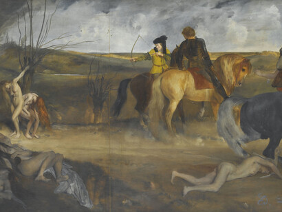 Edgar Degas (1834-1917), Scène de guerre au Moyen-âge, 1865, Peinture à l’huile et à l’essence sur papier marouflé sur toile, 83,5 x 148,5 cm, Paris, musée d’Orsay, RF 2208, © RMN-Grand Palais (Musée d’Orsay) / Gérard Blot