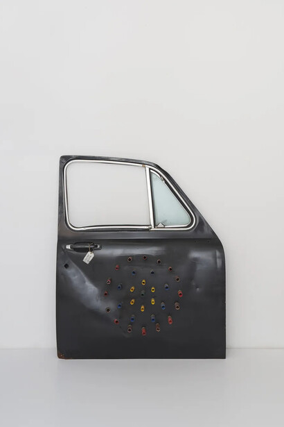 Julian V.L. Gaines, Untitled (Target with buck shots), 2025. Courtesy of Cristin Tierney Gallery 