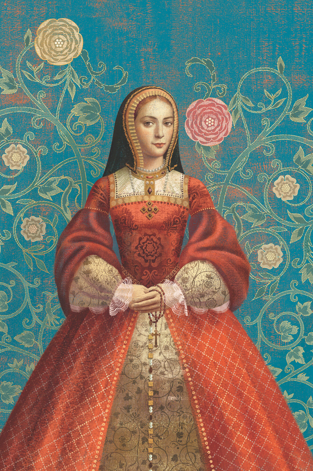 Anna and Elena Balbusso, "Six Tudor Queens: Katherine of Aragon", Headline Publishing London, UK, traditional and digital media:, gouache, pencil, pen. Courtesy of The Museum of Illustration at the Society of Illustrators