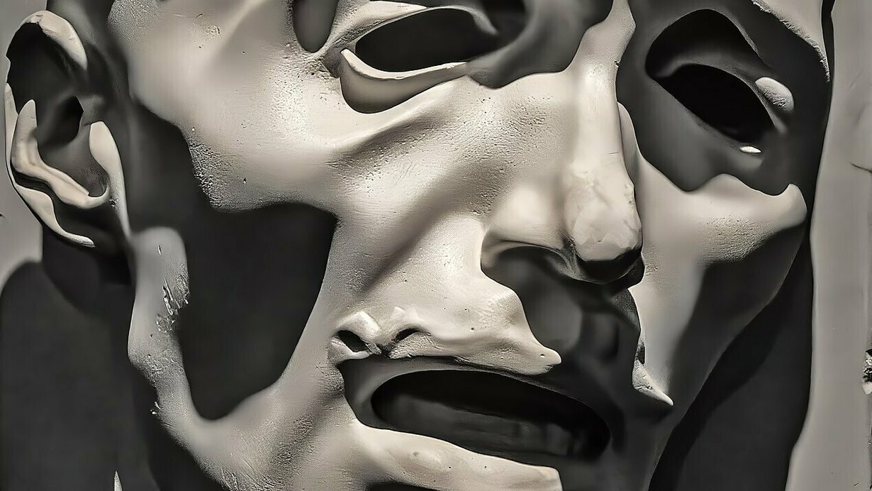 "Autoretrato (máscara de dolor)", escultura tallada en mármol, Adolfo Wildt, 1909