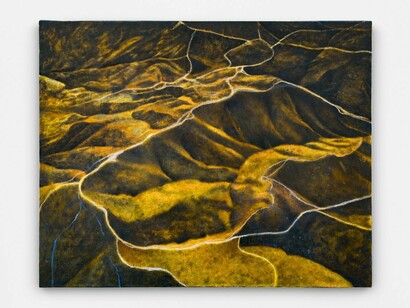 Olivia Hill, Hiking Trails in Walker Canyon 33°46'26.4"N 117°25'11.6"W, 2024, oil and acrylic on canvas, 24 x 30 in (61 x 76.2 cm). Courtesy of the artist and Bel Ami Gallery