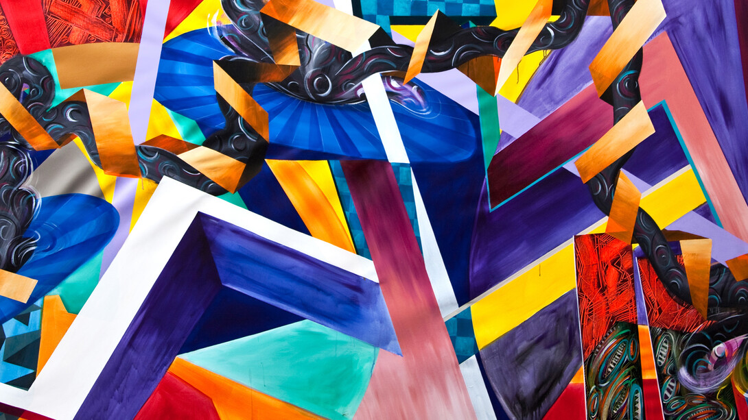 Athier, Push and Pull 1, 2013, Acrylic on canvas, 200 x 430 cm