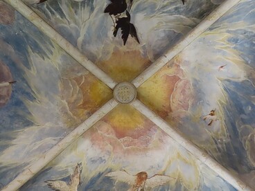 Sala dell'Aurora del castello di Torrechiara, Langhirano, Parma, Italia. Foto di Parma1983. Dettaglio volta