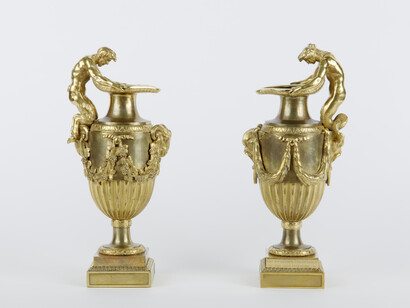 Lefebvre & Fils, manufacturer French, active mid-to-late 19th century Tiffany & Company, retailer American (New York) 1837-present Garniture set, c. 1881 Onyx and gilded bronze Candelabra: 27 ½ x 12 ½ x 12 ½ in (69.9 x 31.8 cm) Clock: 27 ½ x 18 ½ x 7 ½ in. (69.9 x 47 x 19.1 cm) Frick Art & Historical Center, 1986.328.1-2 Purchased 1881 by Henry Clay Frick