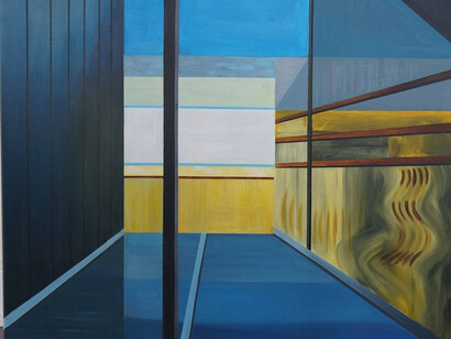 Grace Dam, Blue and Yellow, Acrylic on Canvas, 24" x 30"