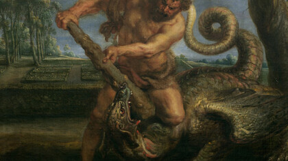Peter Paul Rubens. Hércules matando al dragón del jardín de las Hesperídes.1635-1640. Óleo sobre lienzo. 64,3 x 103,5 cm. Museo del Prado, Madrid