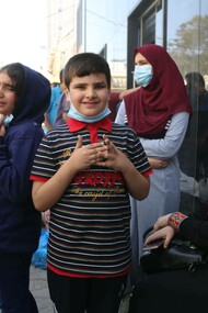 A child being interviewed in the Gaza strip