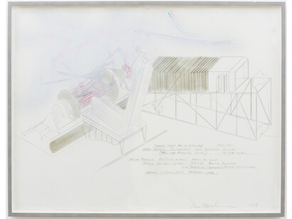Dennis Oppenheim, Drawing for Second Sight for a Staircase (From The Fireworks Series), 1981
graphite and coloured pen on paper, 127 x 97.5 cm, Courtesy of the artist and Motinternational London & Brussels