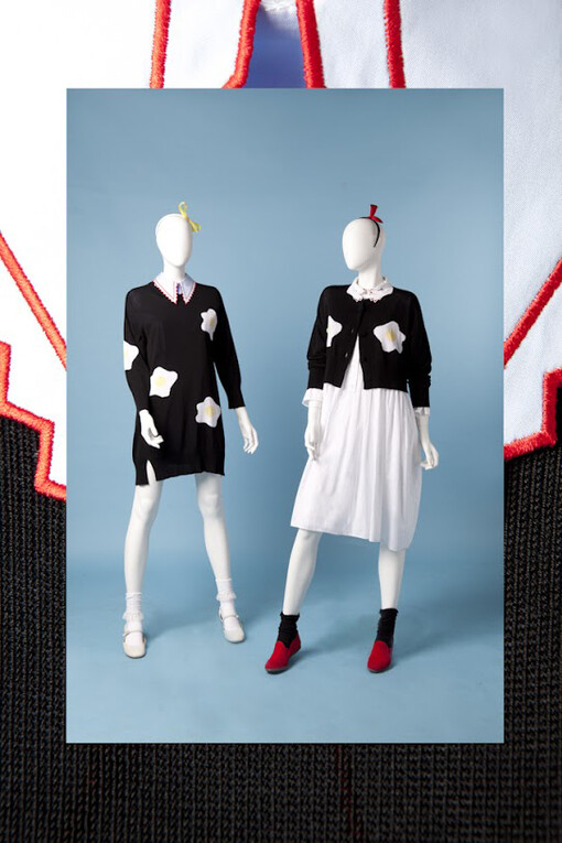 Vivetta,
Collezione Pret à porter Primavera/Estate 2015,
Cardigan e Maxi pull con ricamo uovo,
Courtesy Vivetta
