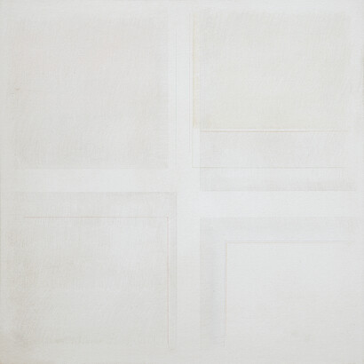 Riccardo Guarneri, Quattro quadrati con giallo sfumato, 1975, mixed media on canvas, 95 x 95 cm