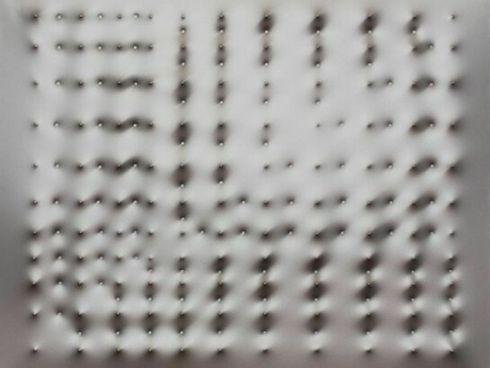 Enrico Castellani, Superficie Argento, 2008, Ex. unique, Acrylic on relief canvas, 120 x 150 cm,Photography Mark Blower, Courtesy MDC London