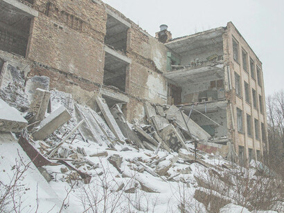 Ruins of a school in Ukraine, left shattered after the explosion
