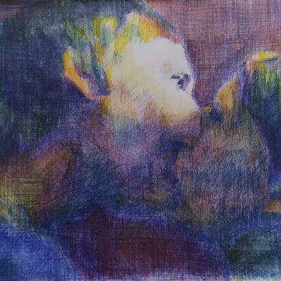 Svitlana Judith Grebenyuk, Kiss, cm 21x19,5, penna biro, matita su carta, 2021