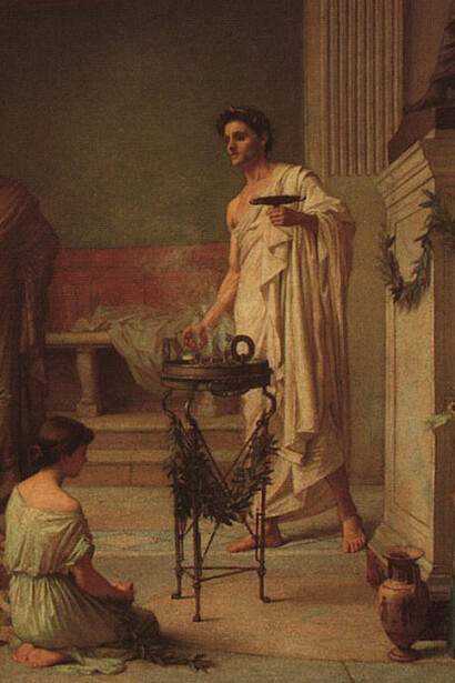 John William Waterhouse. Bambino malato al tempio di Esculapio