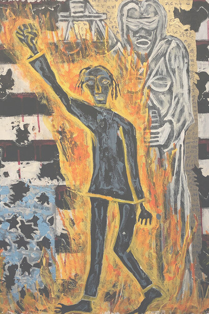 Feldsott, And Justice for All, 2020, mixed media on paper, 30 x 22 inches