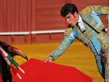 Juan Leal performing a pase de pecho during a bullfight in Seville, Spain, May 2013
