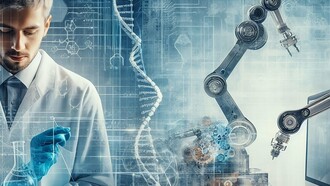 A scientist in a laboratory using robotics 