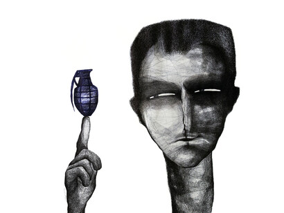 Nihad Al Turk, The Unknown, 2015, Ink on paper, 110 x 144 cm