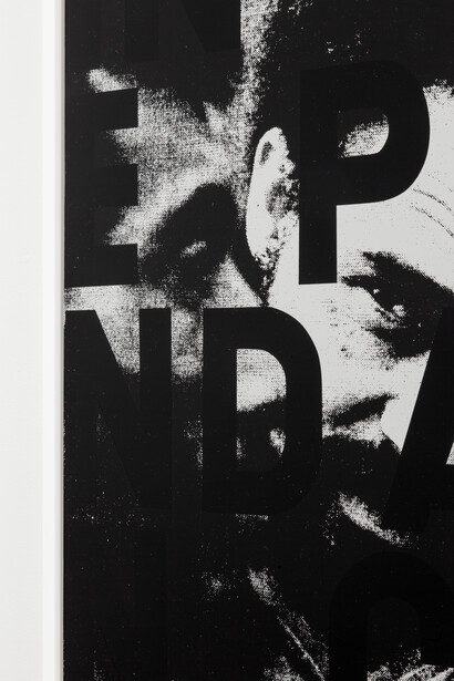 Adam Pendleton, Harvest: 3000 Years, 2014-2015, Silkscreen ink on mirror polished stainless steel
Framed Dimensions: 20 1/8 x 14 1/8 inches (51.1 x 35.9 cm) ©Adam Pendleton. Photo by Lance Brewer
Image courtesy Andrea Rosen Gallery, New York