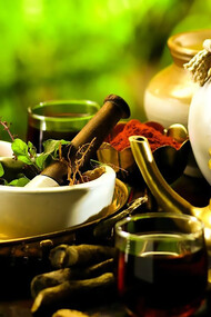 A serene display of Ayurvedic spices and a traditional teapot, evoking natural healing and balance
