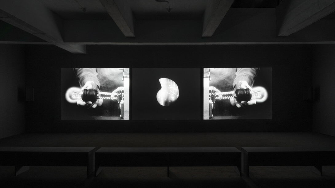Bruce Conner, Three screen ray, exhibition view. Courtesy of Paula Cooper Gallery 