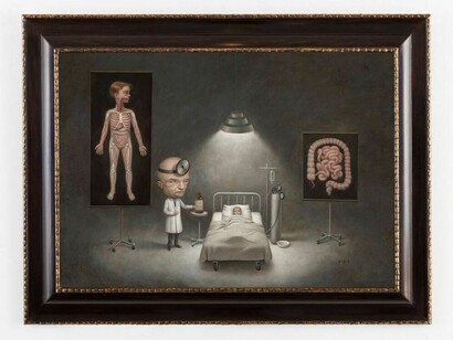 Mark Ryden Nicolo, 2016, oil on panel, 26 x 11 inches 66 x 27.9 cm 29 3/4 x 13 x 1 inches, framed 75.6 x 33 x 2.5 cm. Courtesy of Paul Kasmin Gallery
