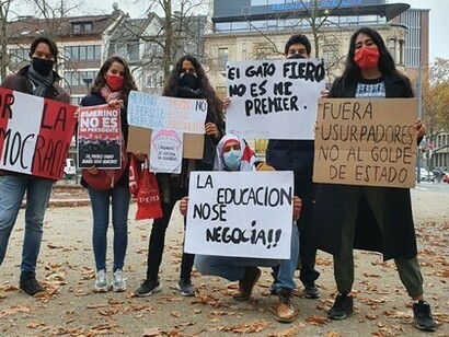 Demonstration against the coup in front of the Peruvian Consulate in Offenbach, Germany