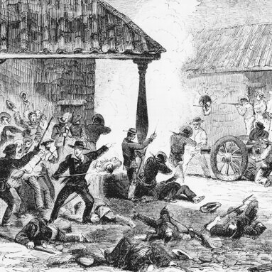 Escena de la Batalla de Rivas, a partir de un boceto realizado in situ el 19 de julio de 1856