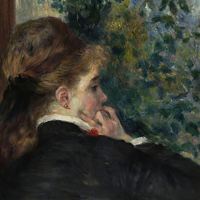Pierre-Auguste Renoir (Limoges 1841 – Cagnes-sur-Mer 1919). Pensierosa (Pensive (La Songeuse)), 1875. Olio su carta applicata a tela, 46x38 cm. Virginia Museum of Fine Arts, Collection of Mr. and Mrs. Paul Mellon, 83.47. Image © Virginia Museum of Fine Arts