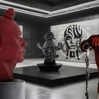 Virgil Ortiz, Po'pay, exhibition view. Courtesy of Turner Carroll Gallery and Virgil Ortiz