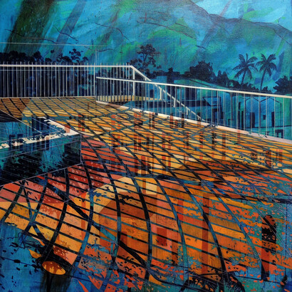 Todd Lanam, Isla Vista Roof, (2014), oil on canvas, 24 x 24 inches.